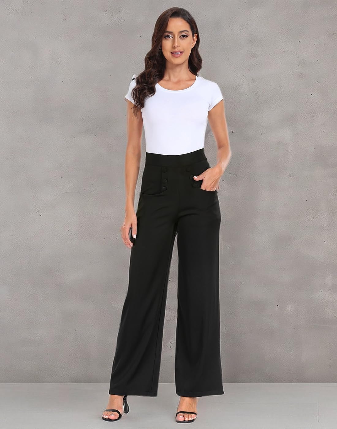 image:imageHDE Super High Waisted Wide Leg Pants Tailored Office Work Trousers with PocketsBlack