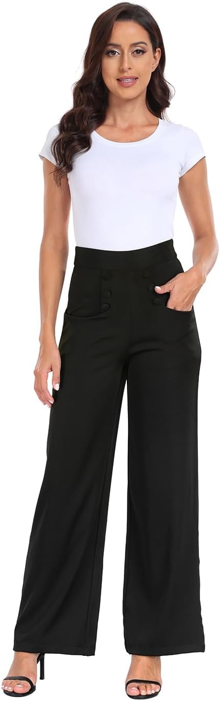 image:imageHDE Super High Waisted Wide Leg Pants Tailored Office Work Trousers with PocketsBlack