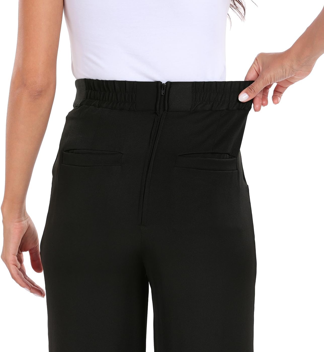 image:imageHDE Super High Waisted Wide Leg Pants Tailored Office Work Trousers with PocketsBlack