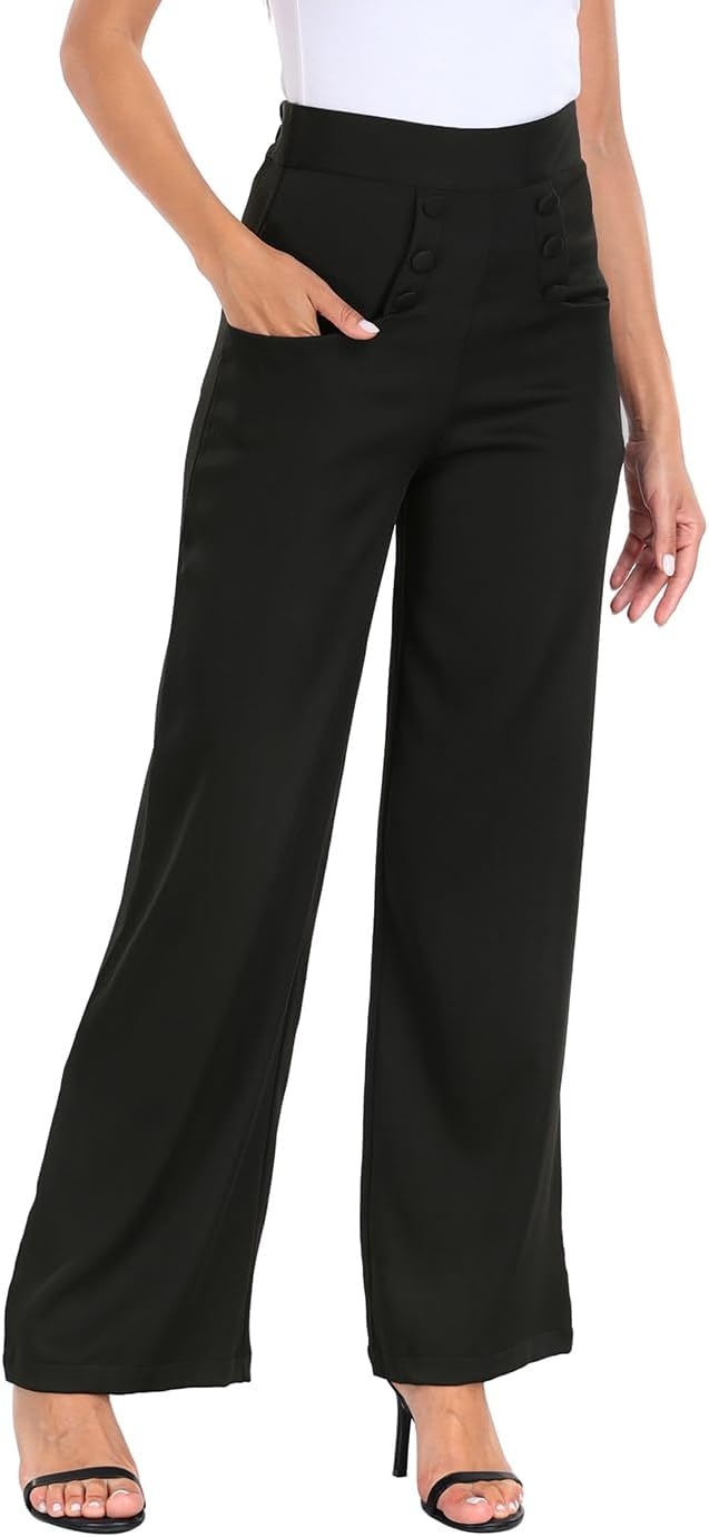 image:imageHDE Super High Waisted Wide Leg Pants Tailored Office Work Trousers with PocketsBlack