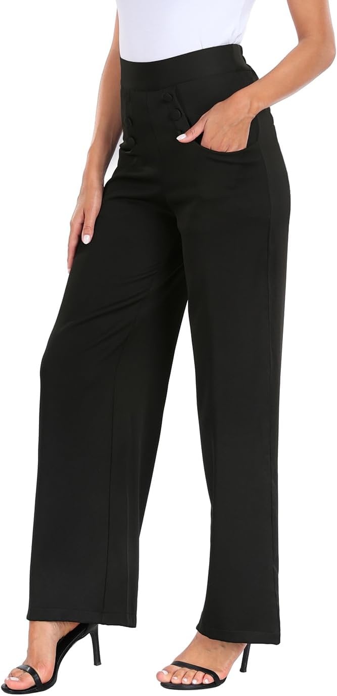 image:imageHDE Super High Waisted Wide Leg Pants Tailored Office Work Trousers with PocketsBlack