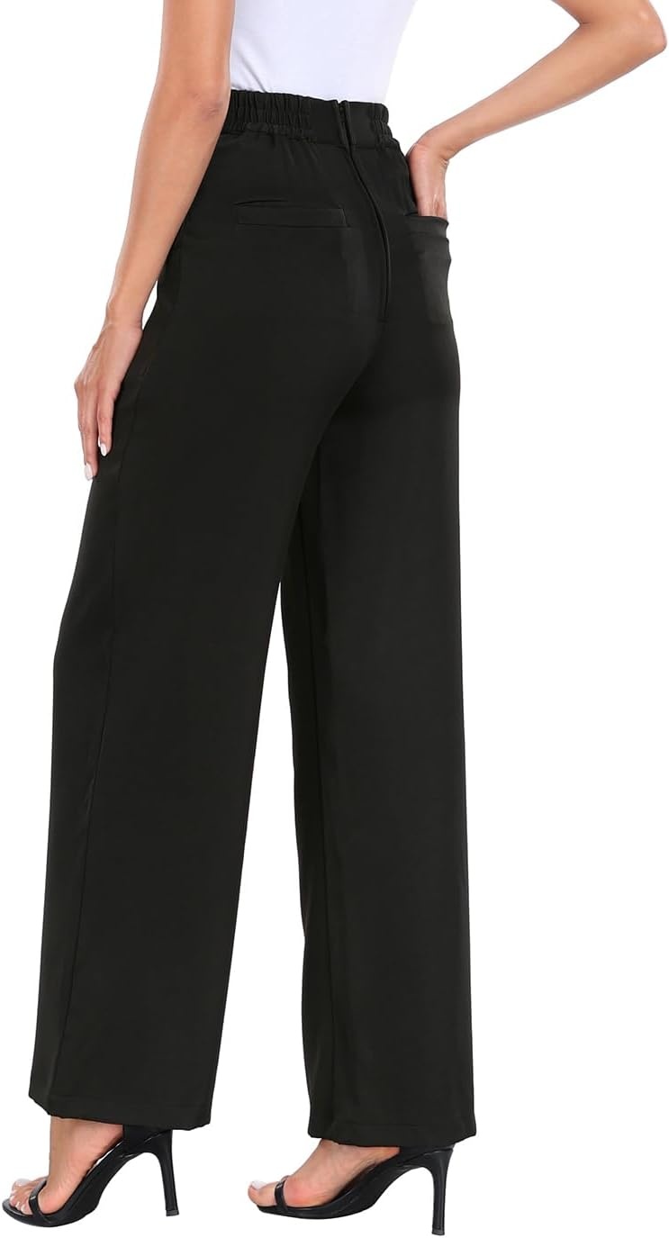 image:imageHDE Super High Waisted Wide Leg Pants Tailored Office Work Trousers with PocketsBlack