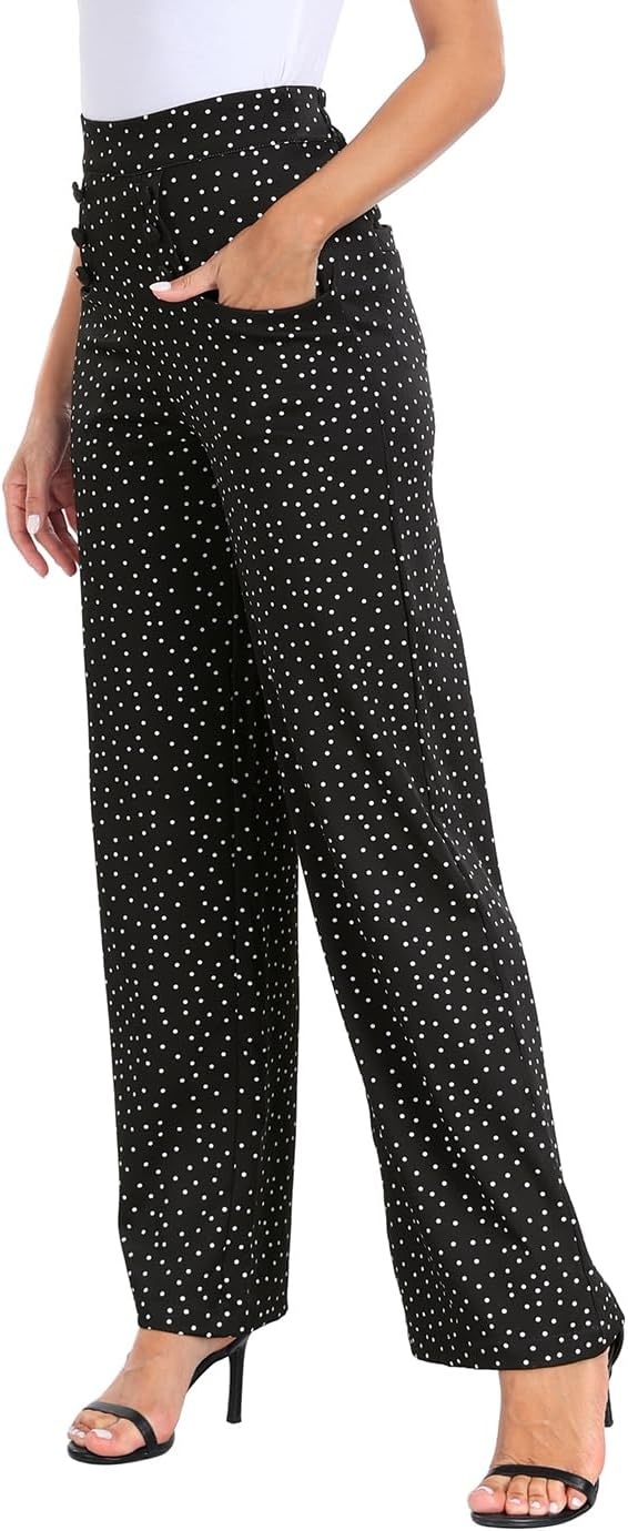 image:imageHDE Super High Waisted Wide Leg Pants Tailored Office Work Trousers with PocketsBlack Polka Dot