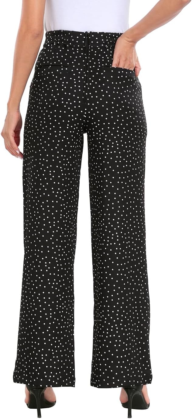 image:imageHDE Super High Waisted Wide Leg Pants Tailored Office Work Trousers with PocketsBlack Polka Dot