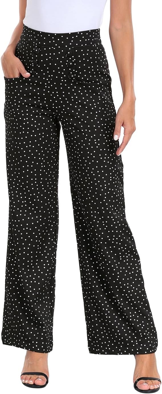 image:imageHDE Super High Waisted Wide Leg Pants Tailored Office Work Trousers with PocketsBlack Polka Dot