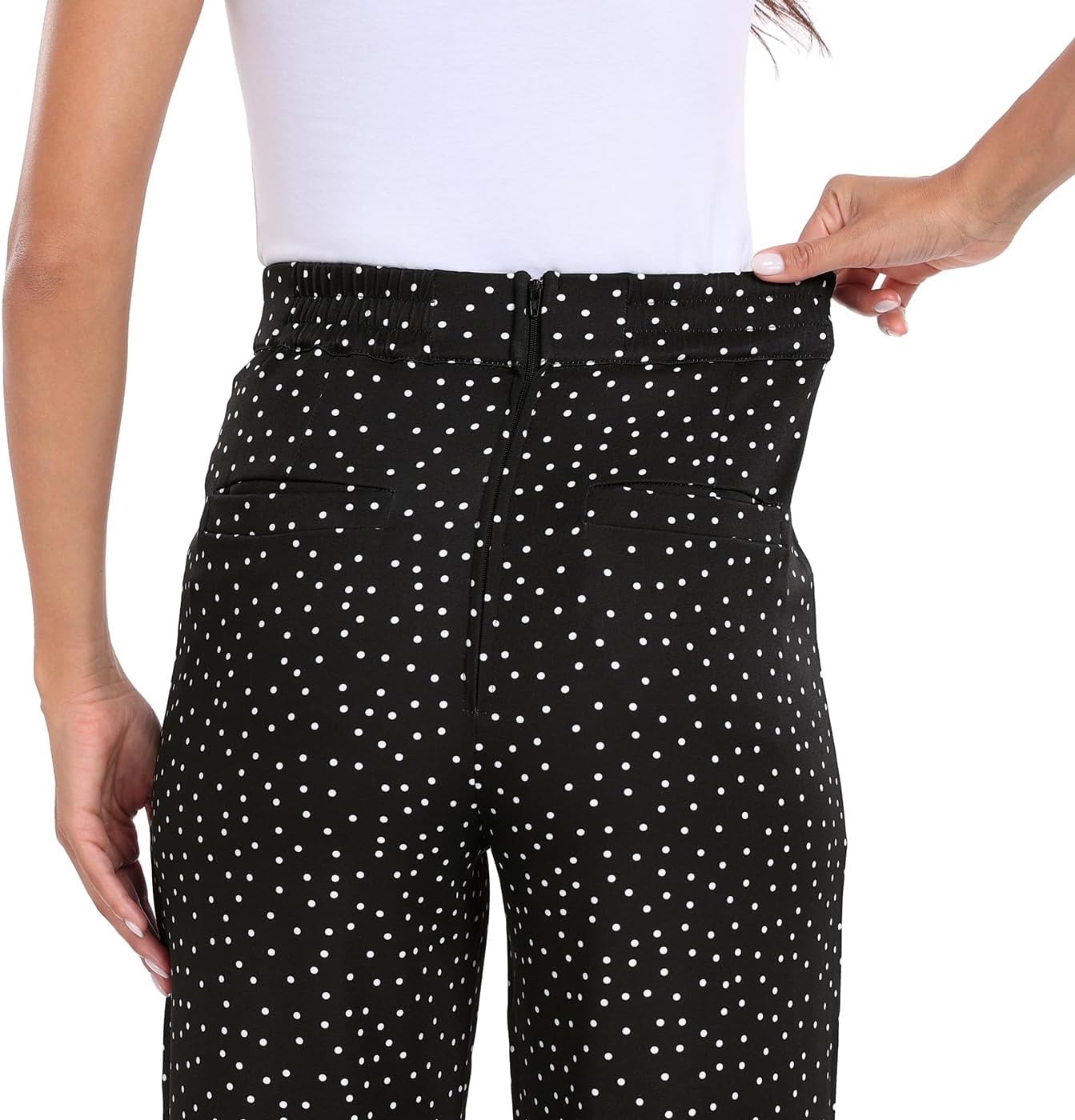 image:imageHDE Super High Waisted Wide Leg Pants Tailored Office Work Trousers with PocketsBlack Polka Dot
