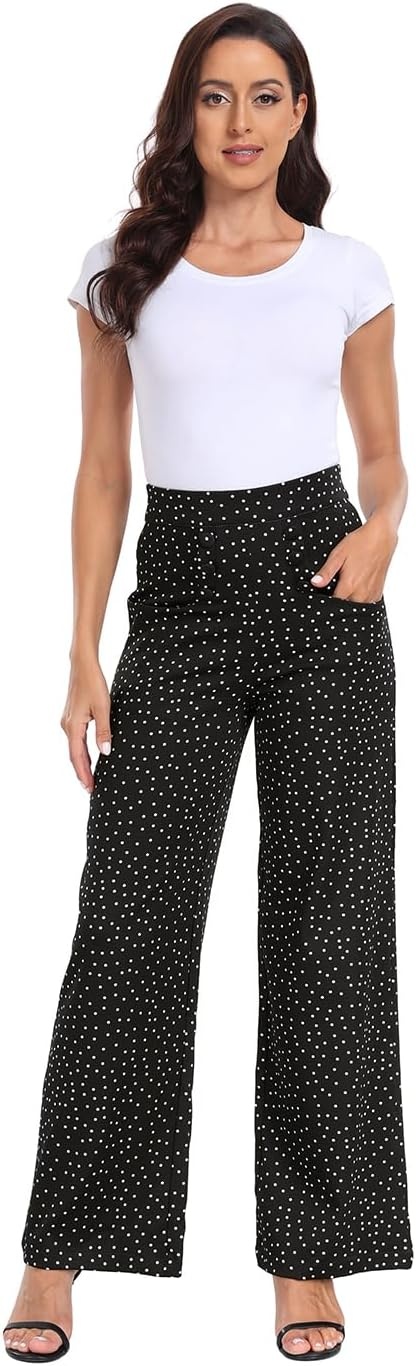image:imageHDE Super High Waisted Wide Leg Pants Tailored Office Work Trousers with PocketsBlack Polka Dot