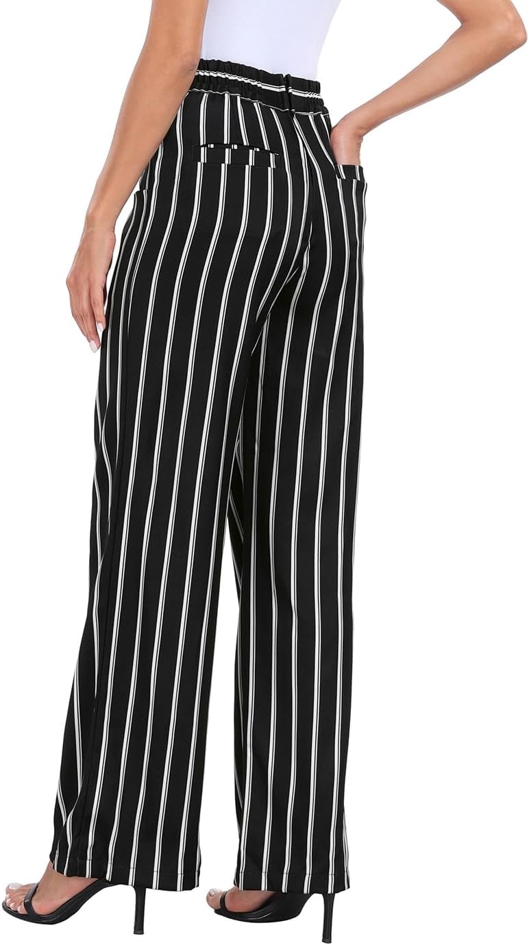 image:imageHDE Super High Waisted Wide Leg Pants Tailored Office Work Trousers with PocketsBlack White Stripes