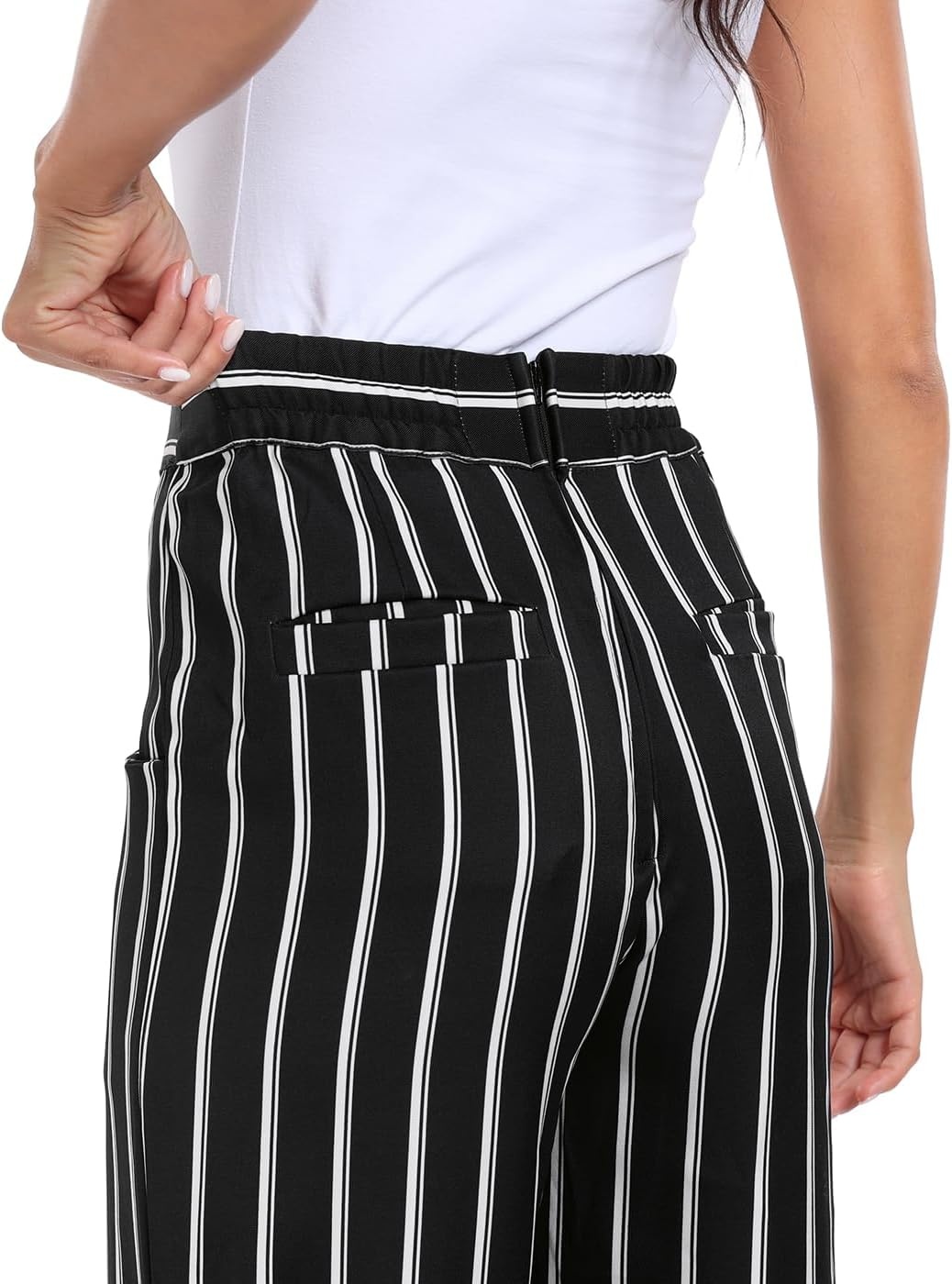 image:imageHDE Super High Waisted Wide Leg Pants Tailored Office Work Trousers with PocketsBlack White Stripes