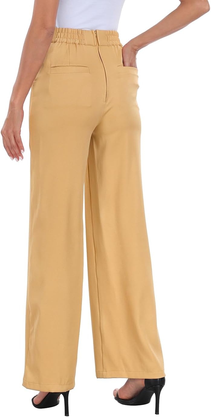 image:imageHDE Super High Waisted Wide Leg Pants Tailored Office Work Trousers with PocketsDark Khaki