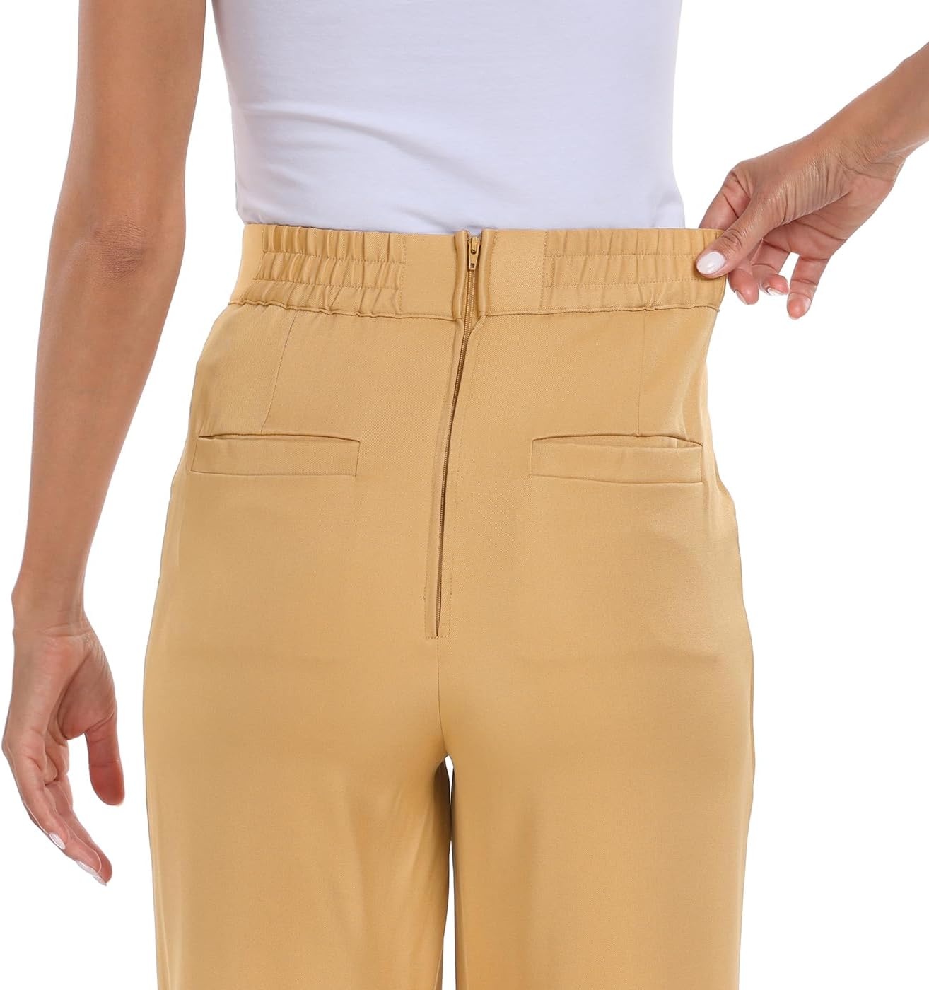 image:imageHDE Super High Waisted Wide Leg Pants Tailored Office Work Trousers with PocketsDark Khaki