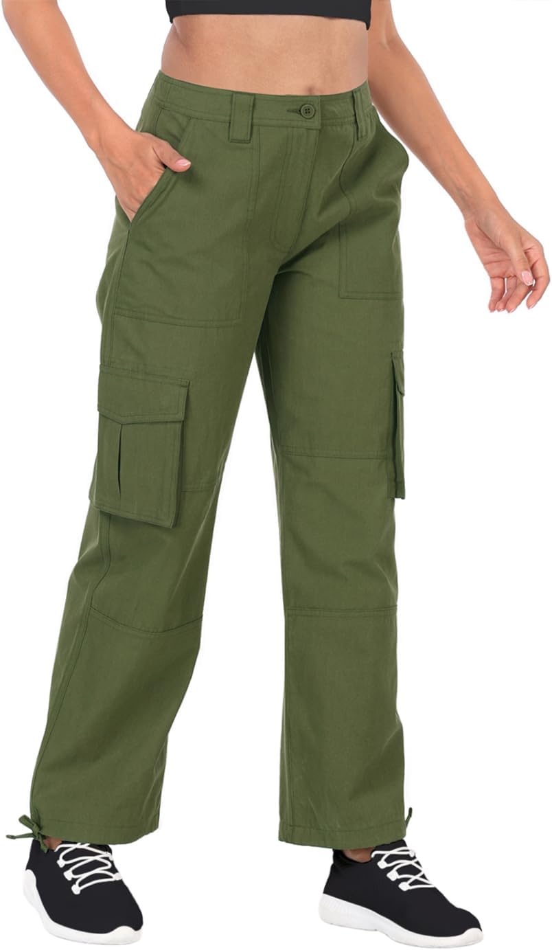 image:imageHDE Womens Cargo Pants High Waisted Baggy Y2K Streetwear Pant with 6 PocketsArmy Green