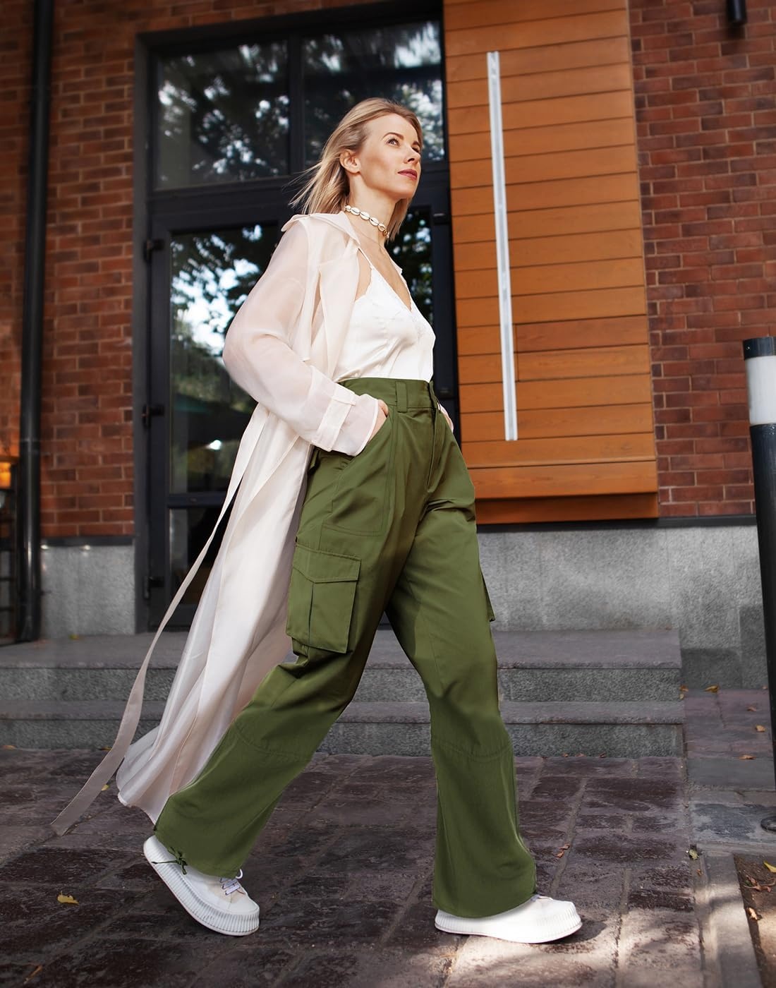 image:imageHDE Womens Cargo Pants High Waisted Baggy Y2K Streetwear Pant with 6 PocketsArmy Green