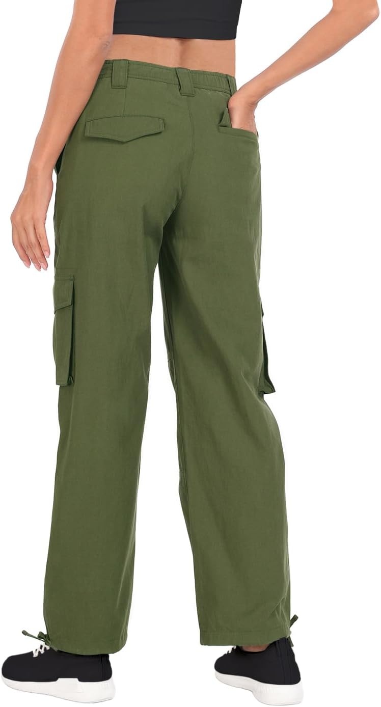 image:imageHDE Womens Cargo Pants High Waisted Baggy Y2K Streetwear Pant with 6 PocketsArmy Green