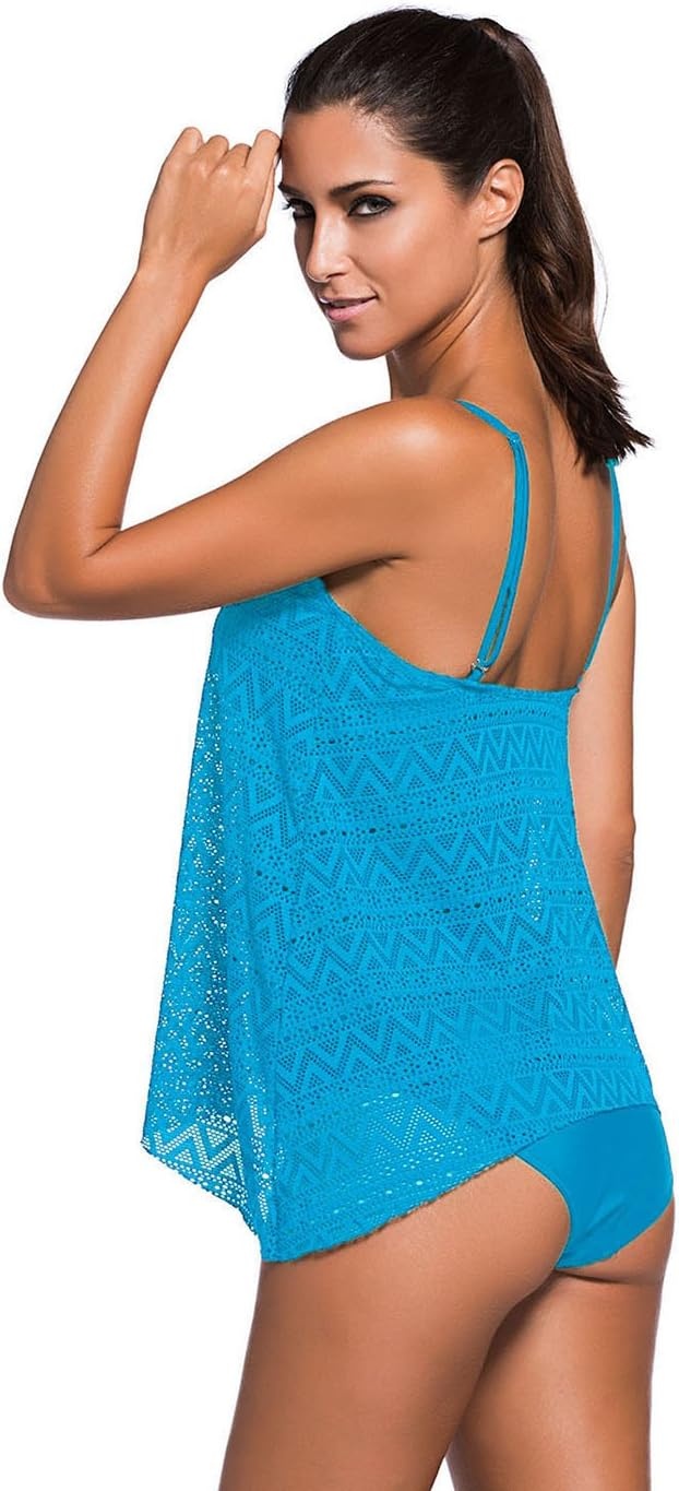 image:imageHDE Womens Lace Tankini Set Solid Color 2 Piece Bikini Swimsuit wBriefs MXXLTurquoise