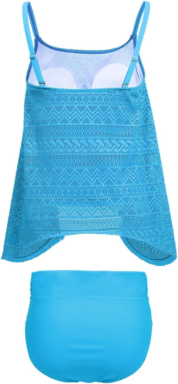 image:imageHDE Womens Lace Tankini Set Solid Color 2 Piece Bikini Swimsuit wBriefs MXXLTurquoise