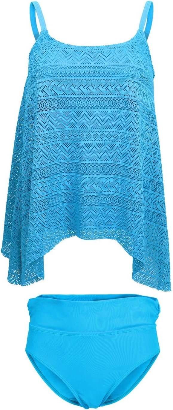 image:imageHDE Womens Lace Tankini Set Solid Color 2 Piece Bikini Swimsuit wBriefs MXXLTurquoise