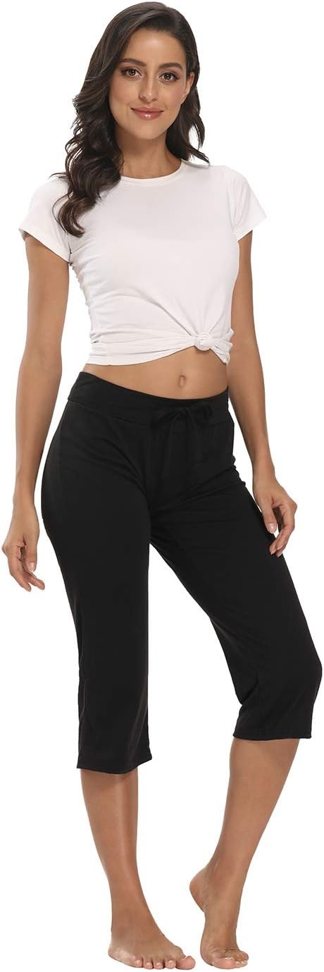 image:imageHDE Womens Sleepwear Capri Pajama Pants Sleep Capris Cropped Lounge Bottoms S3XBlack
