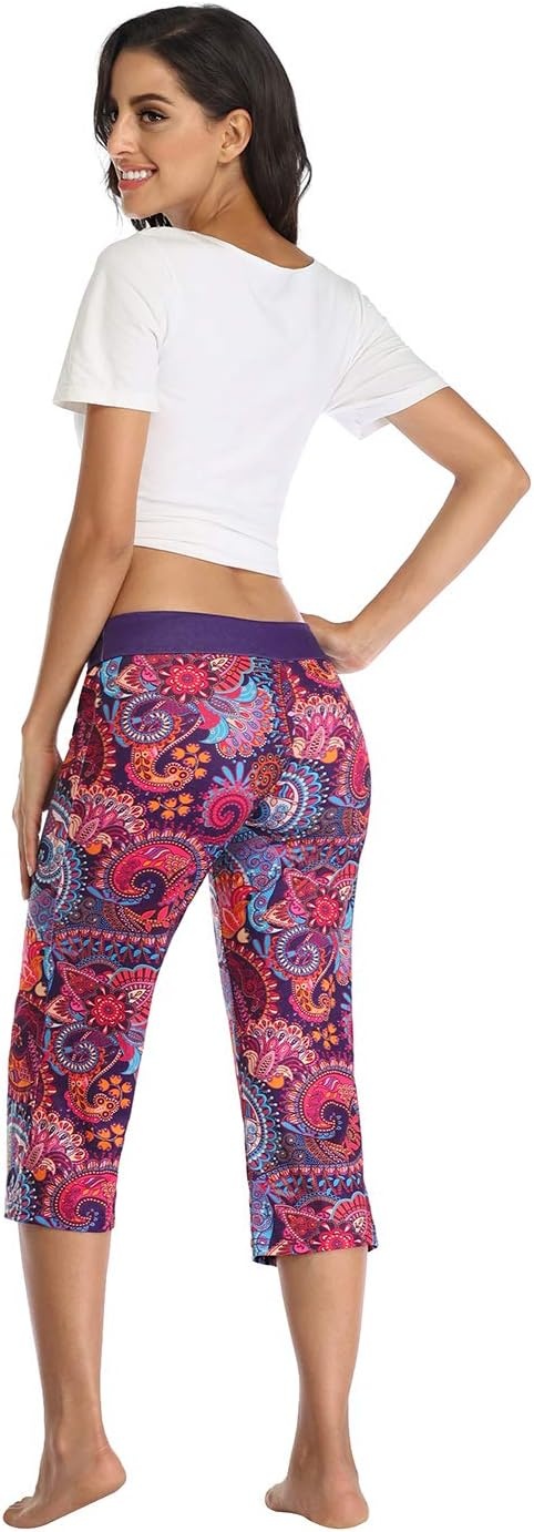 image:imageHDE Womens Sleepwear Capri Pajama Pants Sleep Capris Cropped Lounge Bottoms S3XPurple Paisley