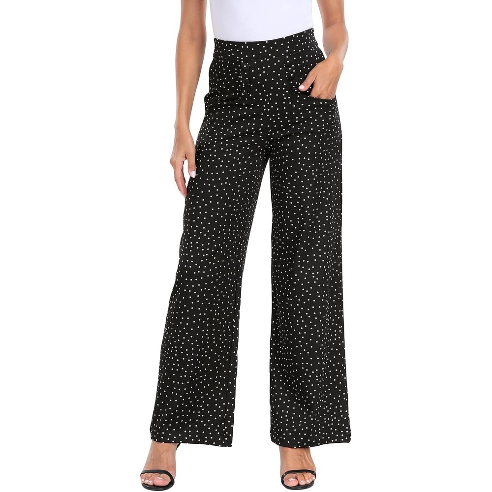 image:imageHDE Super High Waisted Wide Leg Pants Tailored Office Work Trousers with PocketsBlack Polka Dot