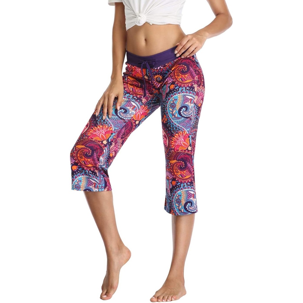 image:imageHDE Womens Sleepwear Capri Pajama Pants Sleep Capris Cropped Lounge Bottoms S3XPurple Paisley