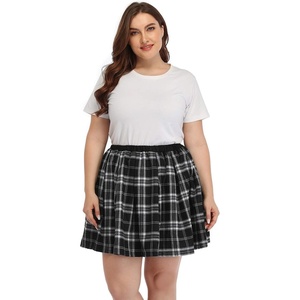 image:imageHDE Plus Size Skirt Plaid Mini Skater Skirts Pleated School GirlBlack and White Plaid