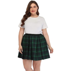 image:imageHDE Plus Size Skirt Plaid Mini Skater Skirts Pleated School GirlGreen and Black Plaid