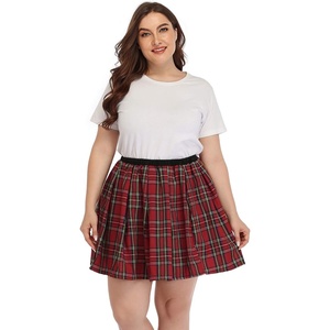 image:imageHDE Plus Size Skirt Plaid Mini Skater Skirts Pleated School GirlRed Plaid