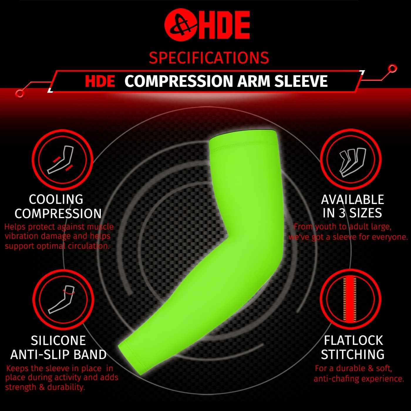 image:imageHDE Arm Sleeves for Men Women Sports Compression Sleeve UV Protection Cooling Arm Cover Basketball Baseball Football PairAction Green