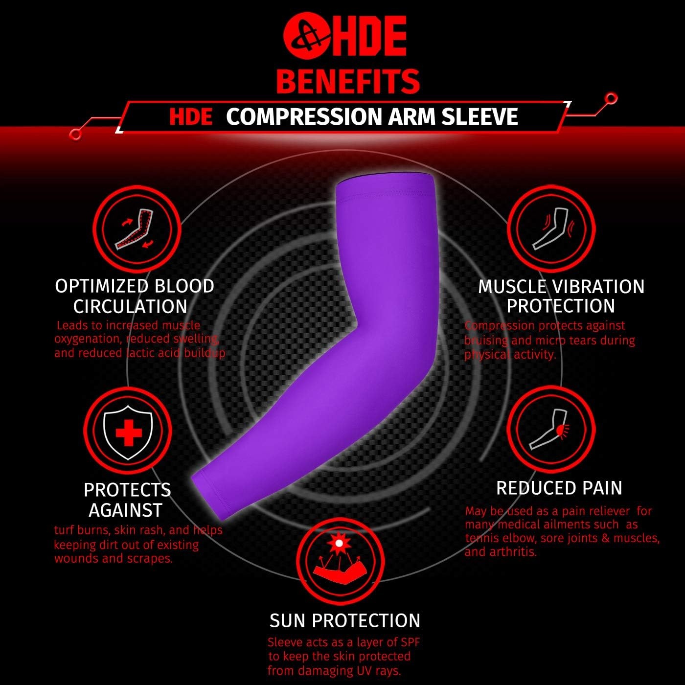 image:imageHDE Arm Sleeves for Men Women Sports Compression Sleeve UV Protection Cooling Arm Cover Basketball Baseball Football PairPurple