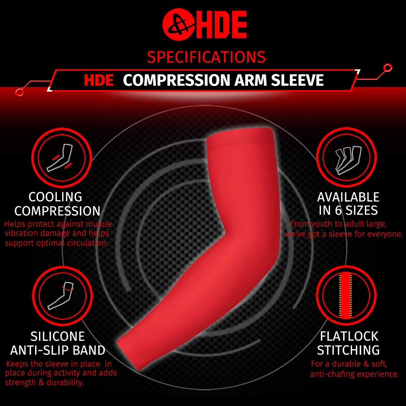 image:imageHDE Arm Sleeves for Men Women Sports Compression Sleeve UV Protection Cooling Arm Cover Basketball Baseball Football PairRed