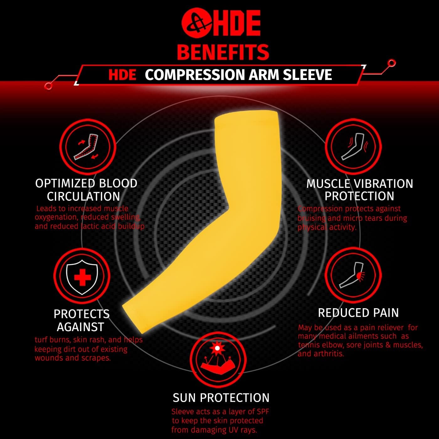 image:imageHDE Arm Sleeves for Men Women Sports Compression Sleeve UV Protection Cooling Arm Cover Basketball Baseball Football PairYellow