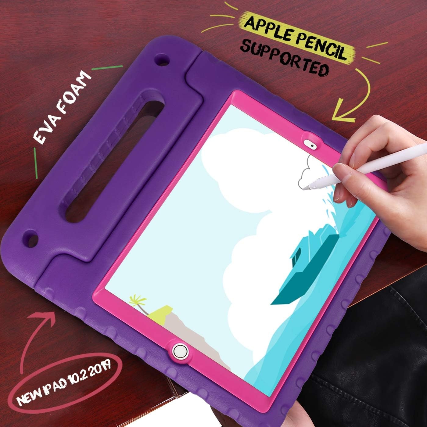 image:imageHDE Case for iPad 9th Generation 102 inch for Kids with Builtin Screen Protector Shockproof Cover with Handle Stand fits 2021 9th Gen 2020 8th 2019 7th Models BlackPurple Pink