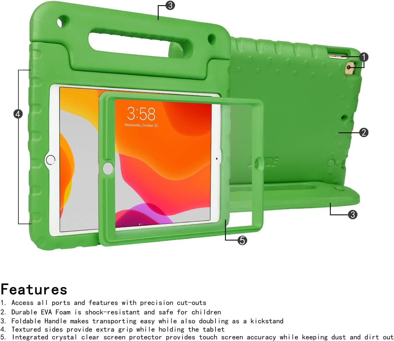 image:imageHDE Case for iPad 9th Generation 102 inch for Kids with Builtin Screen Protector Shockproof Cover with Handle Stand fits 2021 9th Gen 2020 8th 2019 7th Models BlackGreen