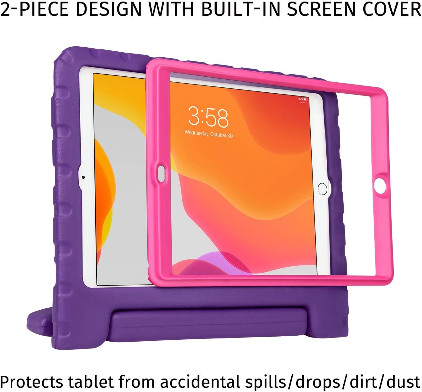 image:imageHDE Case for iPad 9th Generation 102 inch for Kids with Builtin Screen Protector Shockproof Cover with Handle Stand fits 2021 9th Gen 2020 8th 2019 7th Models BlackPurple Pink