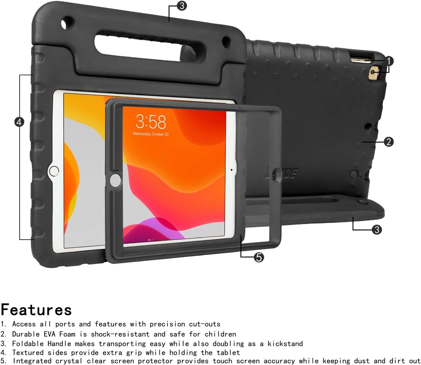 image:imageHDE Case for iPad 9th Generation 102 inch for Kids with Builtin Screen Protector Shockproof Cover with Handle Stand fits 2021 9th Gen 2020 8th 2019 7th Models BlackBlack