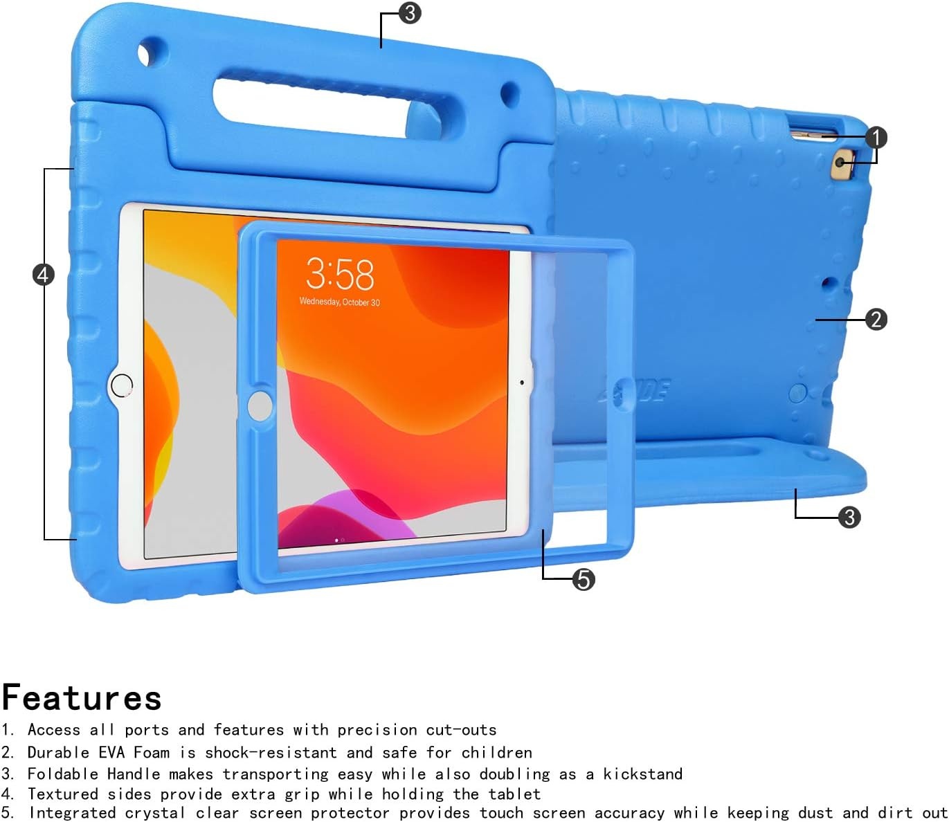 image:imageHDE Case for iPad 9th Generation 102 inch for Kids with Builtin Screen Protector Shockproof Cover with Handle Stand fits 2021 9th Gen 2020 8th 2019 7th Models BlackBlue