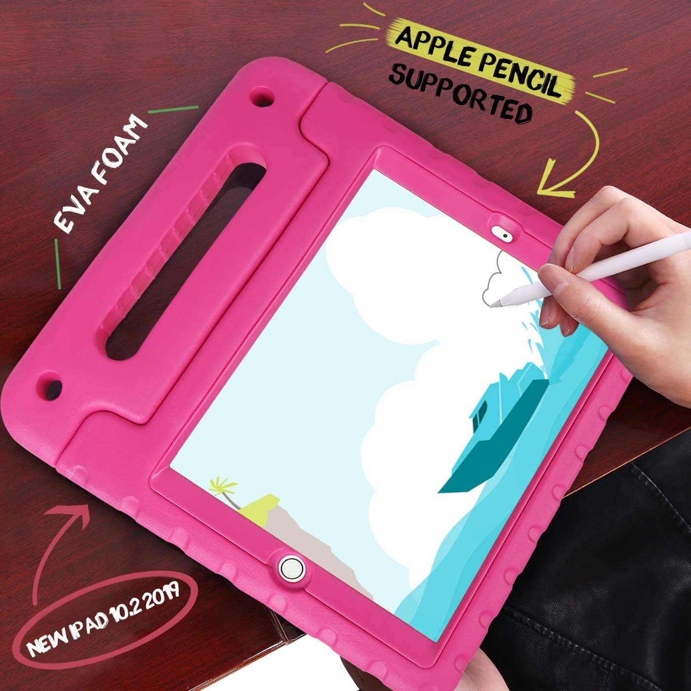 image:imageHDE Case for iPad 9th Generation 102 inch for Kids with Builtin Screen Protector Shockproof Cover with Handle Stand fits 2021 9th Gen 2020 8th 2019 7th Models BlackPink