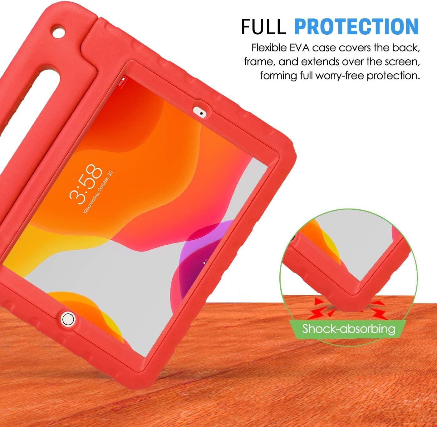image:imageHDE Case for iPad 9th Generation 102 inch for Kids with Builtin Screen Protector Shockproof Cover with Handle Stand fits 2021 9th Gen 2020 8th 2019 7th Models BlackRed