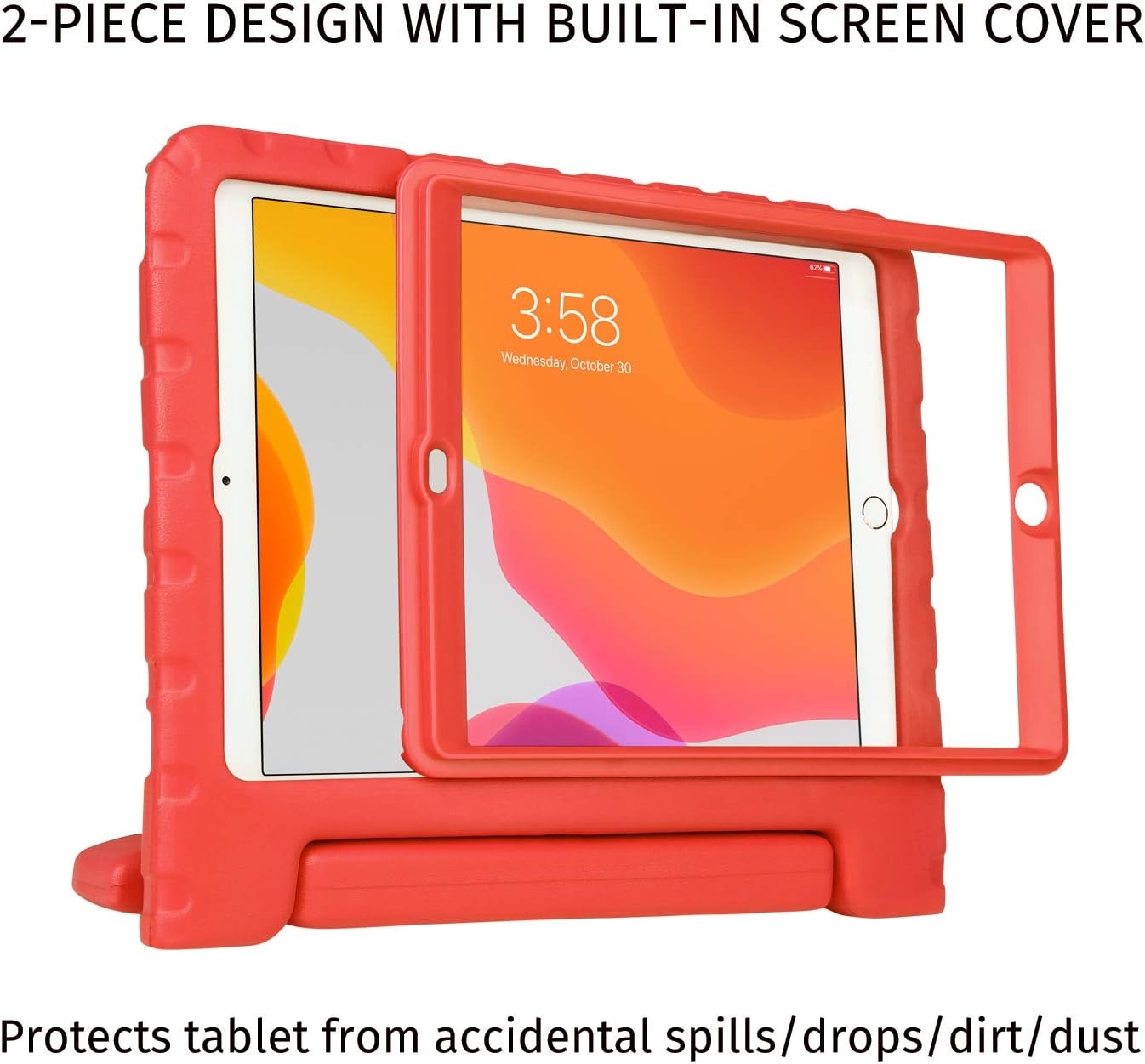 image:imageHDE Case for iPad 9th Generation 102 inch for Kids with Builtin Screen Protector Shockproof Cover with Handle Stand fits 2021 9th Gen 2020 8th 2019 7th Models BlackRed