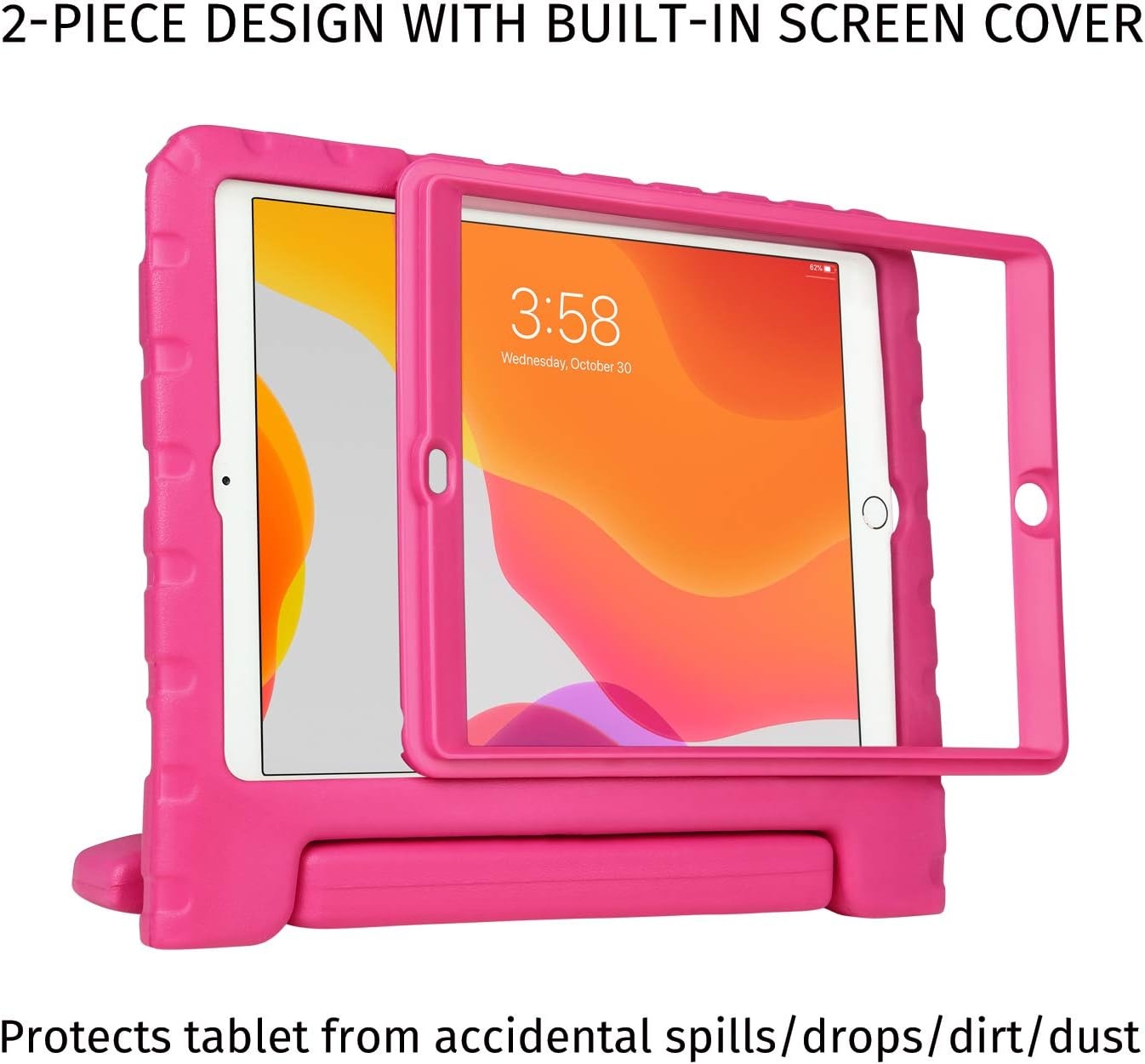 image:imageHDE Case for iPad 9th Generation 102 inch for Kids with Builtin Screen Protector Shockproof Cover with Handle Stand fits 2021 9th Gen 2020 8th 2019 7th Models BlackPink