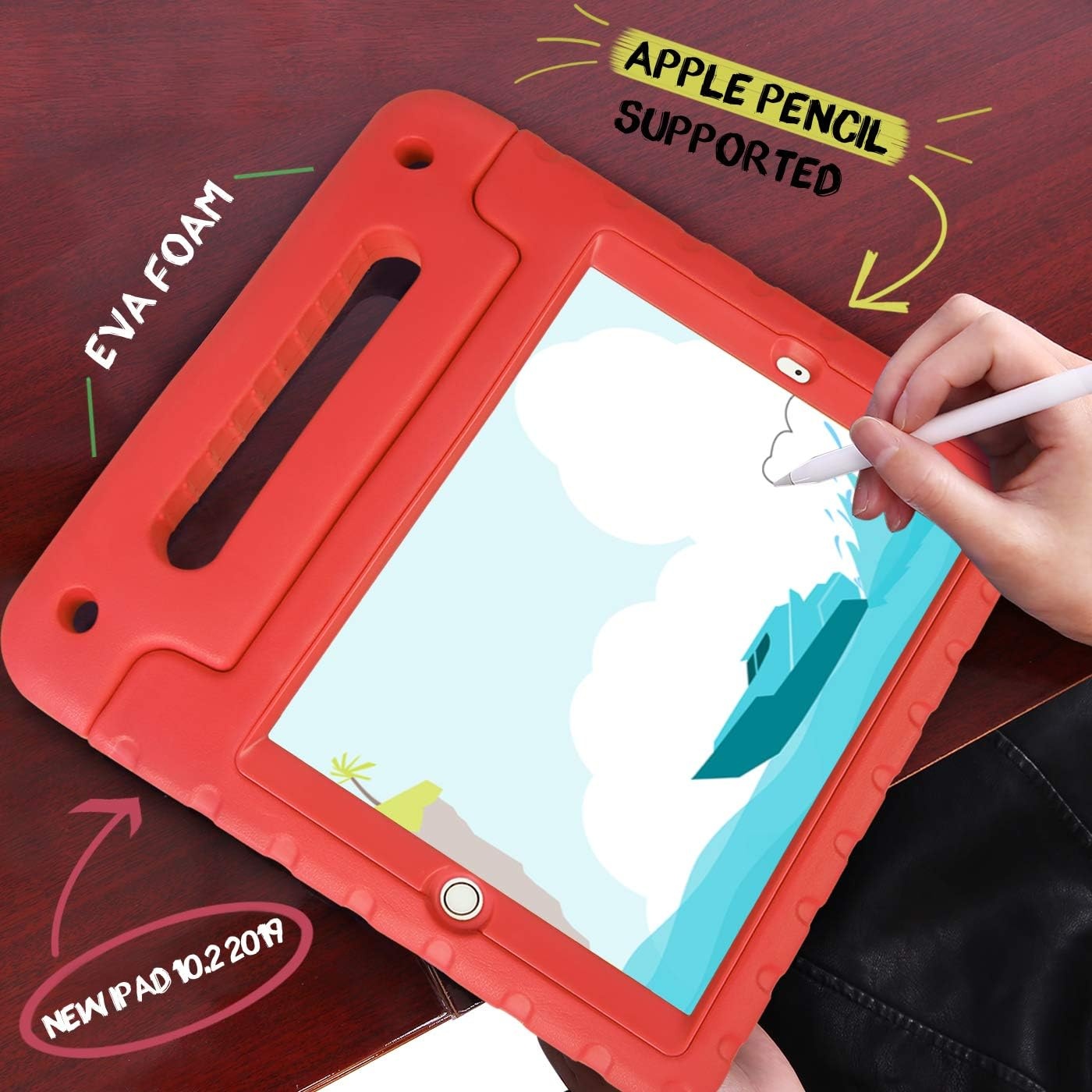 image:imageHDE Case for iPad 9th Generation 102 inch for Kids with Builtin Screen Protector Shockproof Cover with Handle Stand fits 2021 9th Gen 2020 8th 2019 7th Models BlackRed