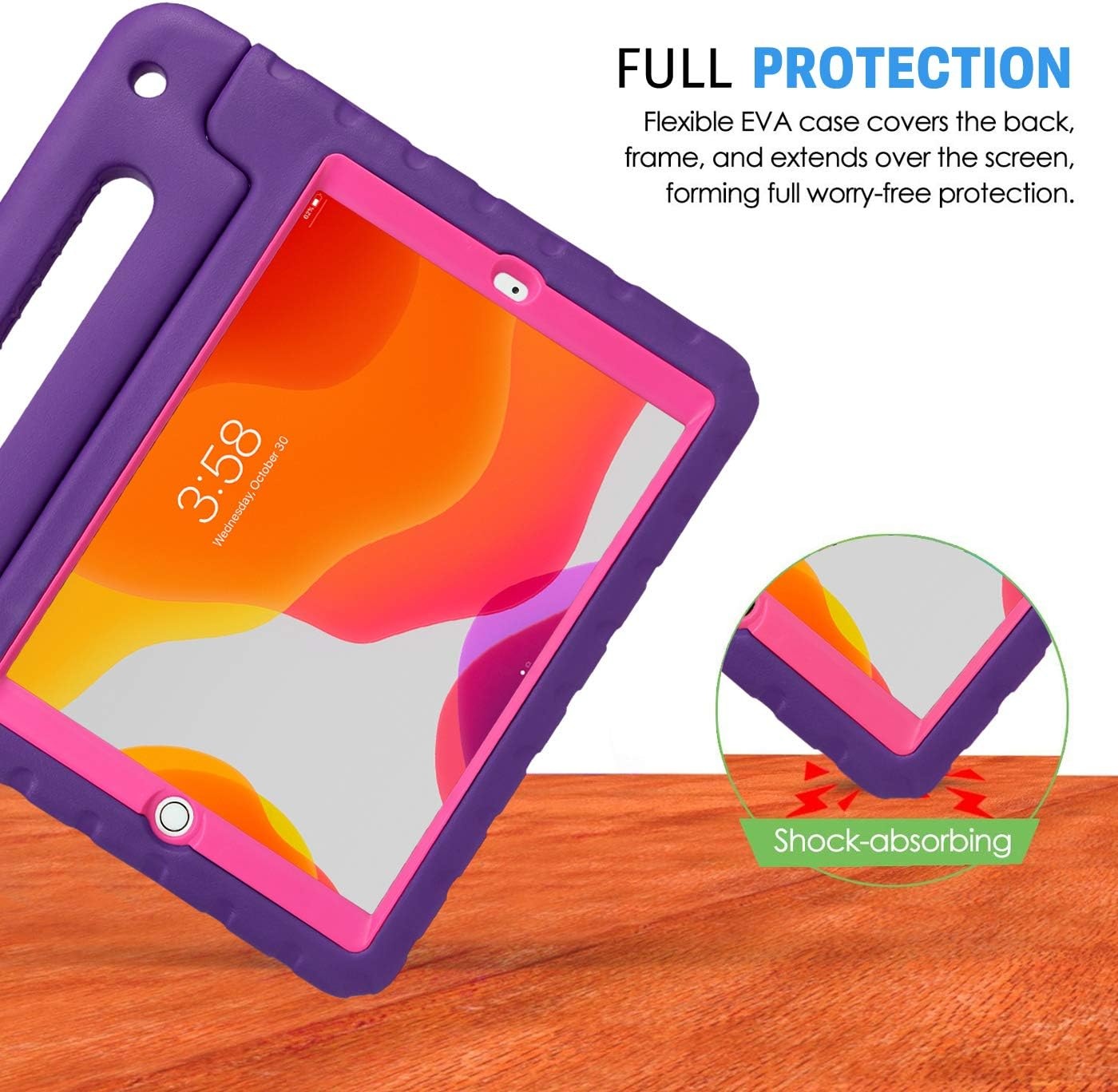 image:imageHDE Case for iPad 9th Generation 102 inch for Kids with Builtin Screen Protector Shockproof Cover with Handle Stand fits 2021 9th Gen 2020 8th 2019 7th Models BlackPurple Pink