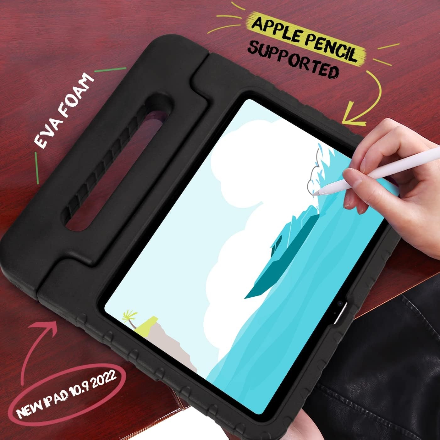 image:imageHDE Kids Case for iPad 10th Gen 11th Gen 109 inch Shockproof Cover with Pencil Holder Anti Slip Handle Multi Angle Viewing BlackBlack