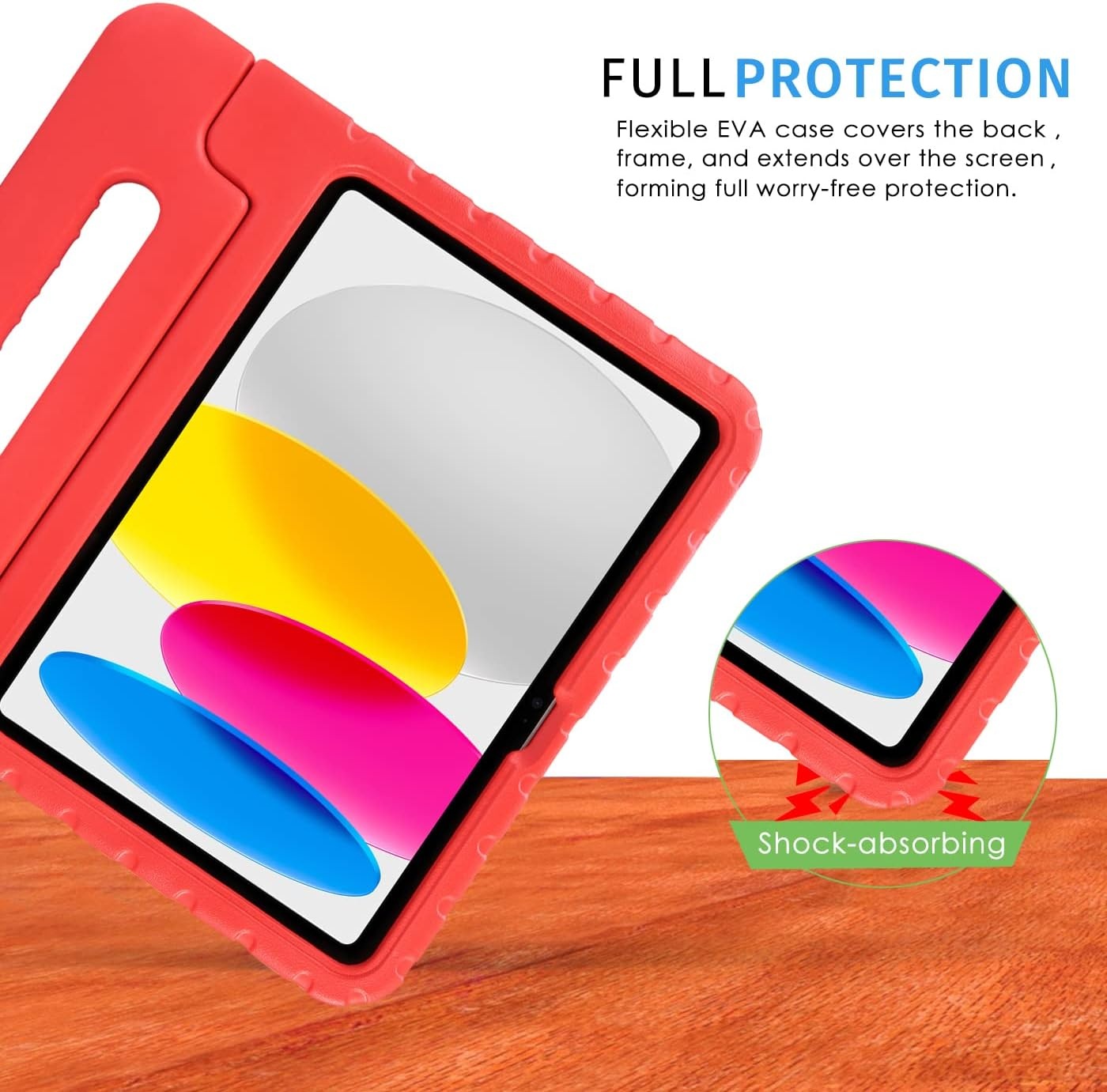 image:imageHDE Kids Case for iPad 10th Gen 11th Gen 109 inch Shockproof Cover with Pencil Holder Anti Slip Handle Multi Angle Viewing BlackRed