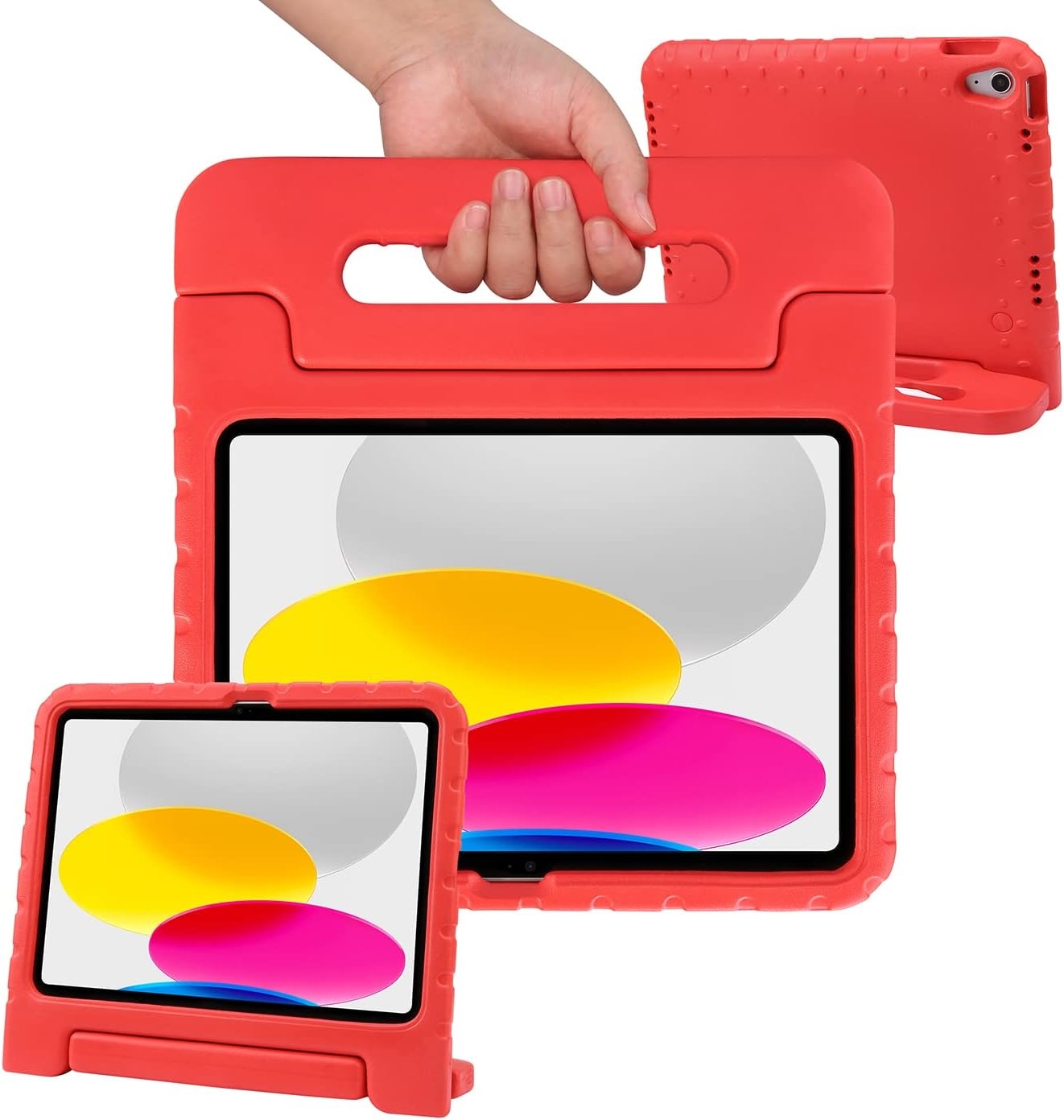 image:imageHDE Kids Case for iPad 10th Gen 11th Gen 109 inch Shockproof Cover with Pencil Holder Anti Slip Handle Multi Angle Viewing BlackRed