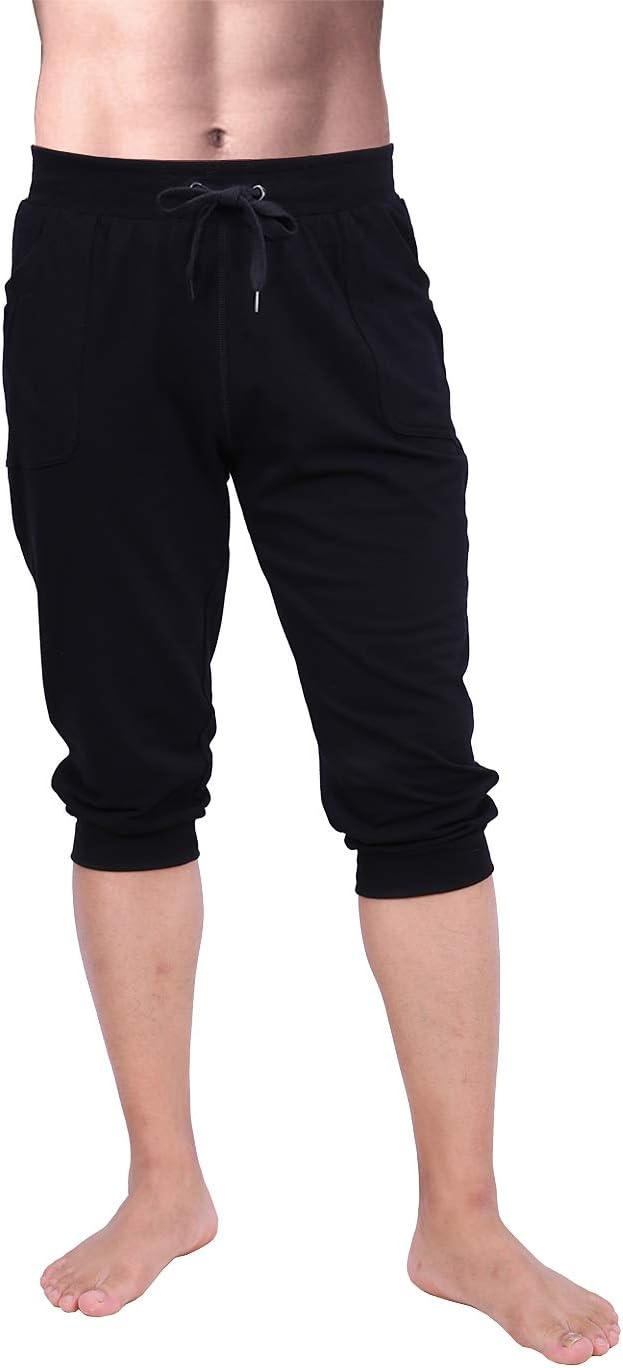 image:imageHDE Mens 34 Pants Workout Jogger Yoga Capri Shorts with Pockets for RunningBlack