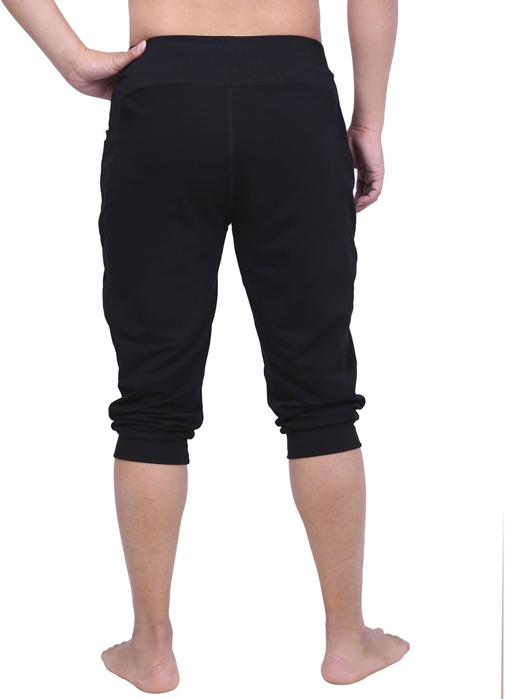 image:imageHDE Mens 34 Pants Workout Jogger Yoga Capri Shorts with Pockets for RunningBlack