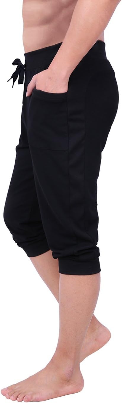 image:imageHDE Mens 34 Pants Workout Jogger Yoga Capri Shorts with Pockets for RunningBlack