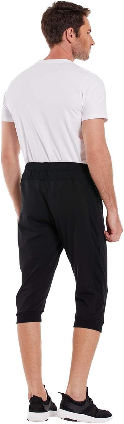 image:imageHDE Mens 34 Pants Workout Jogger Yoga Capri Shorts with Pockets for RunningBlack